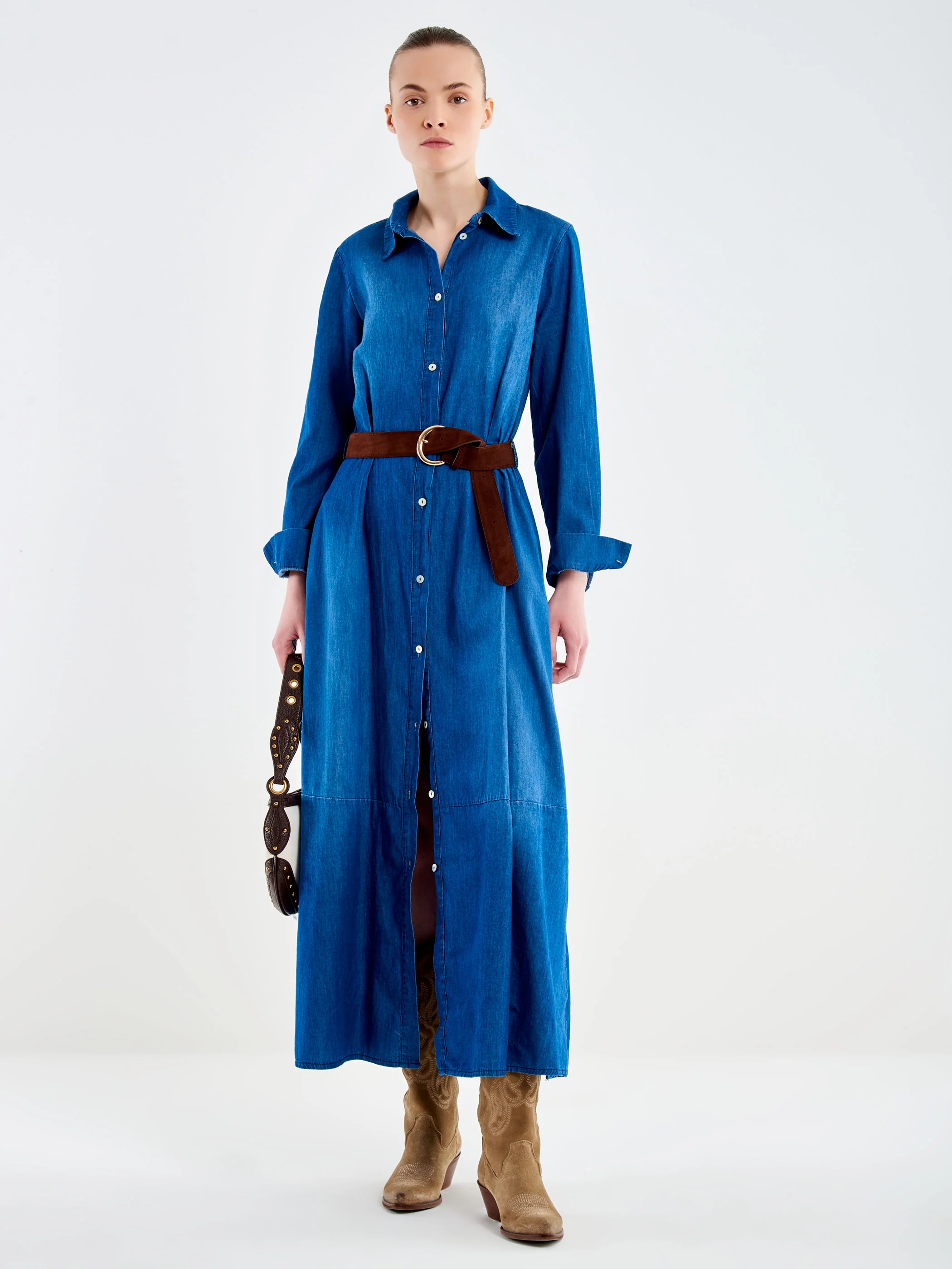 Abito Chemisier in Chambray con Cintura