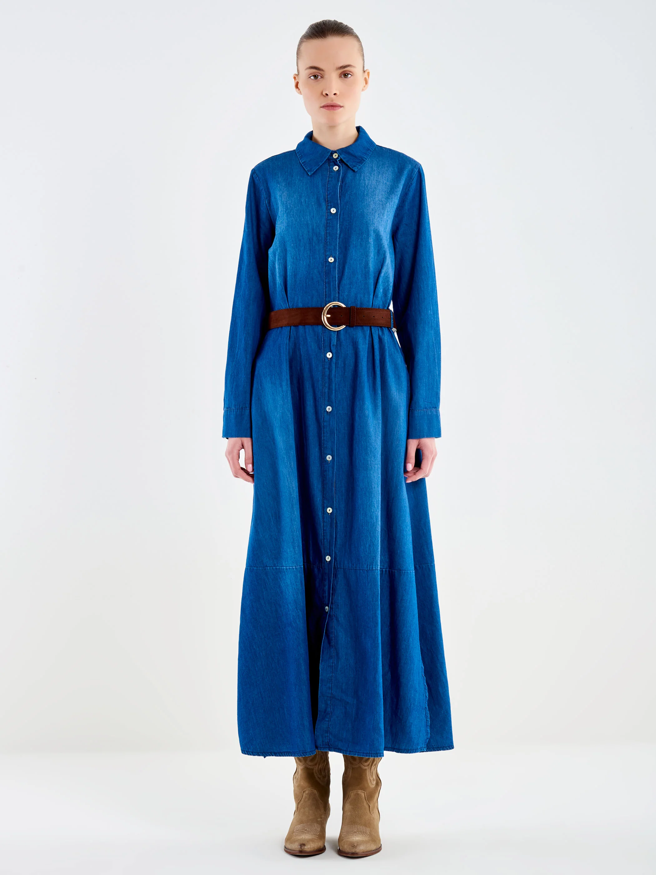 Abito Chemisier in Chambray con Cintura - Image 2
