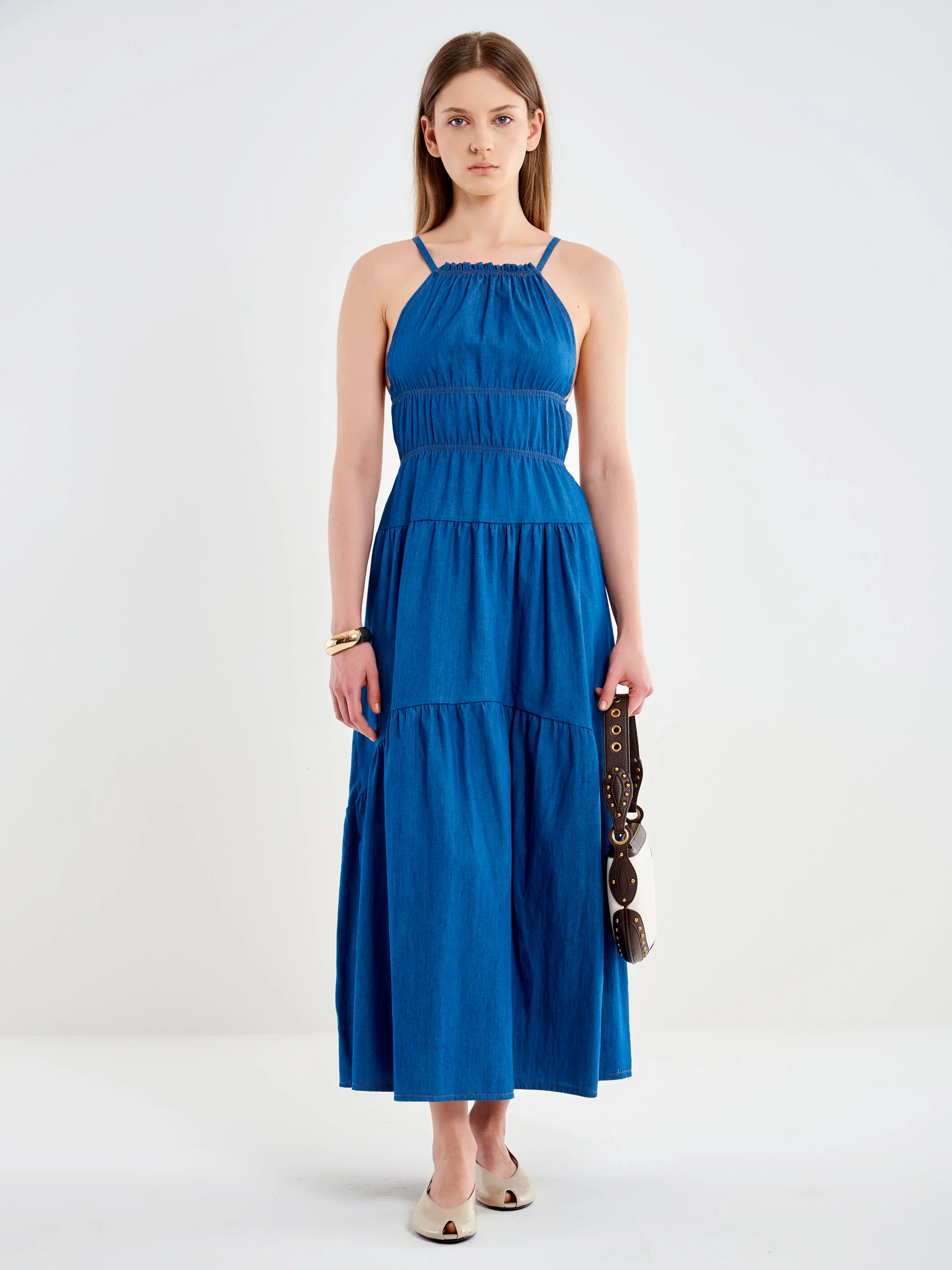 Abito in Chambray con Balze