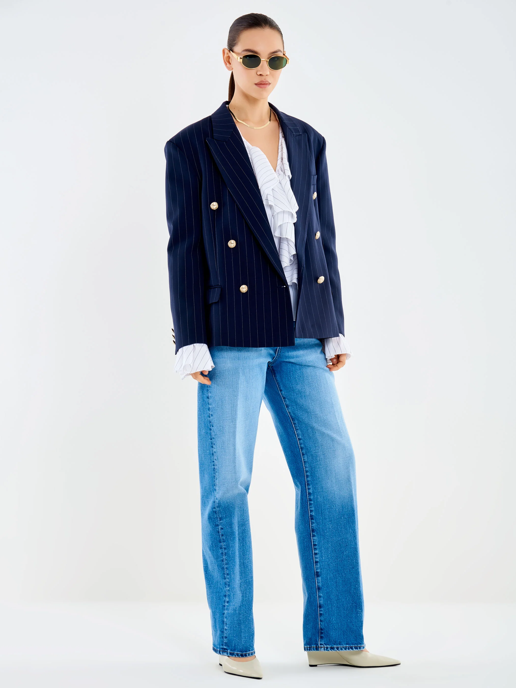 Blazer Doppiopetto Gessato Bottoni Dorati