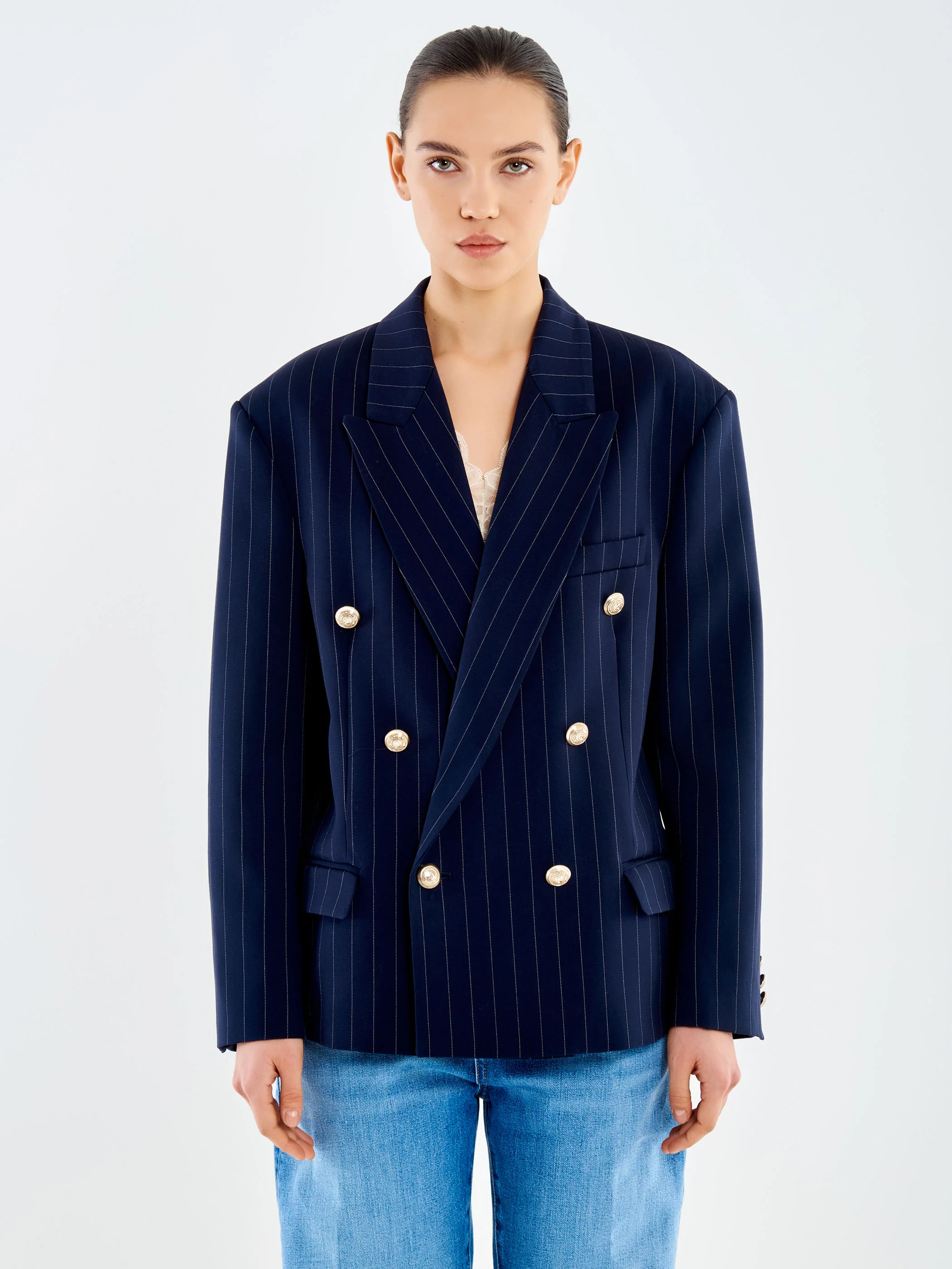 Blazer Doppiopetto Gessato Bottoni Dorati - Image 2
