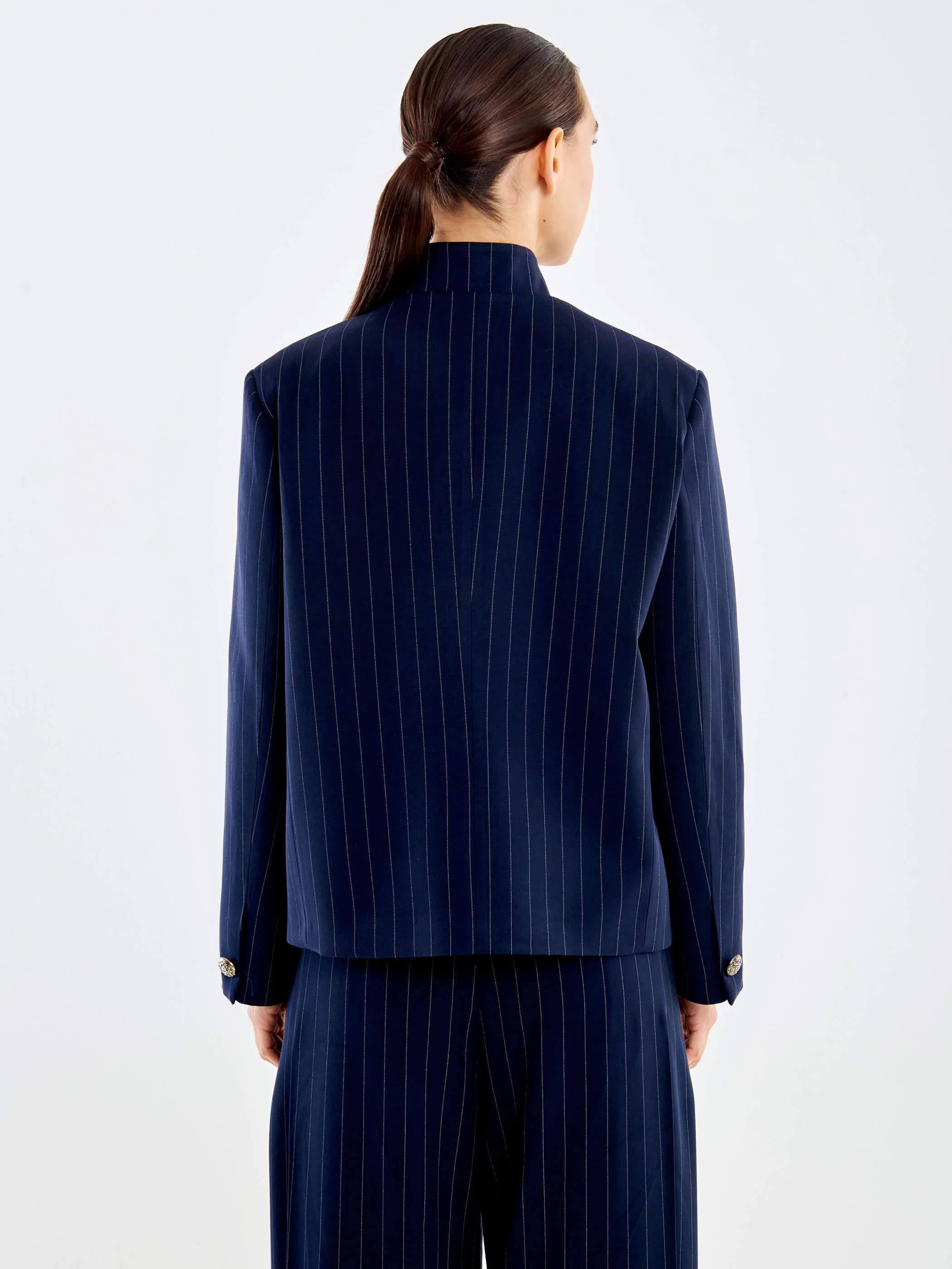 Blazer Gessato Collo Alto Bottoni Araldici - Image 3