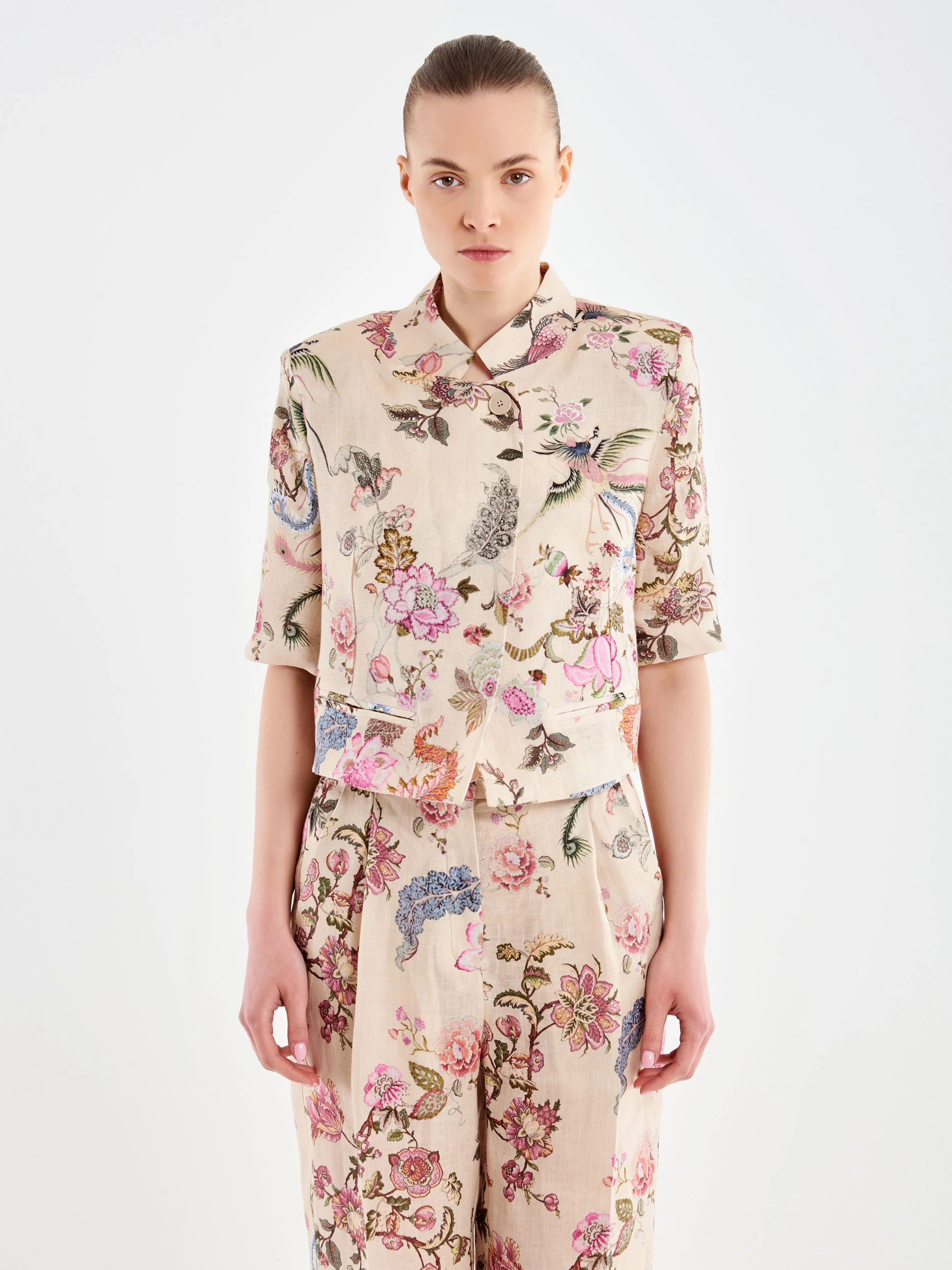 Blazer in Lino Fantasia a Fiori - Image 2