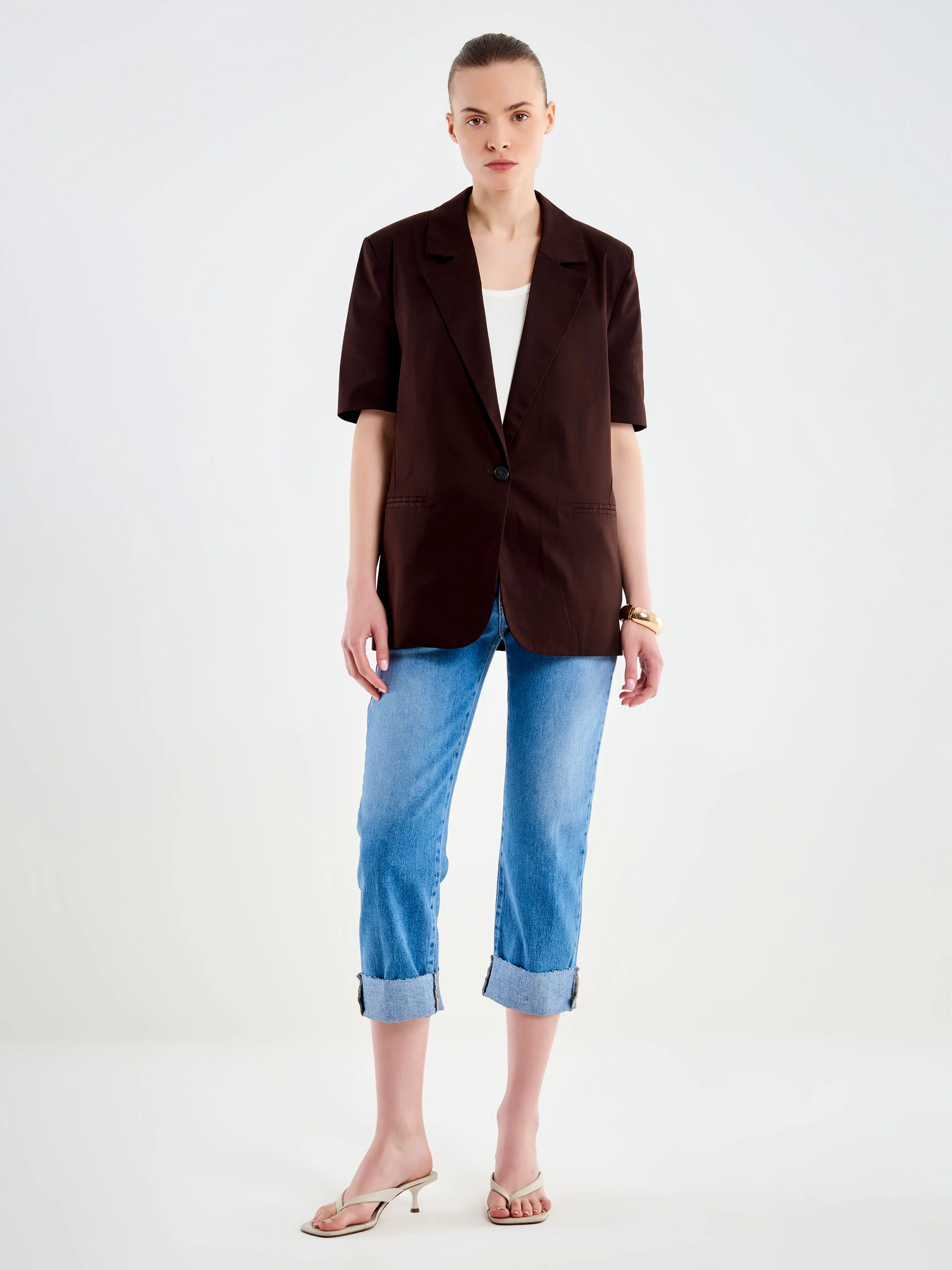 Blazer Maniche Corte in Cotone