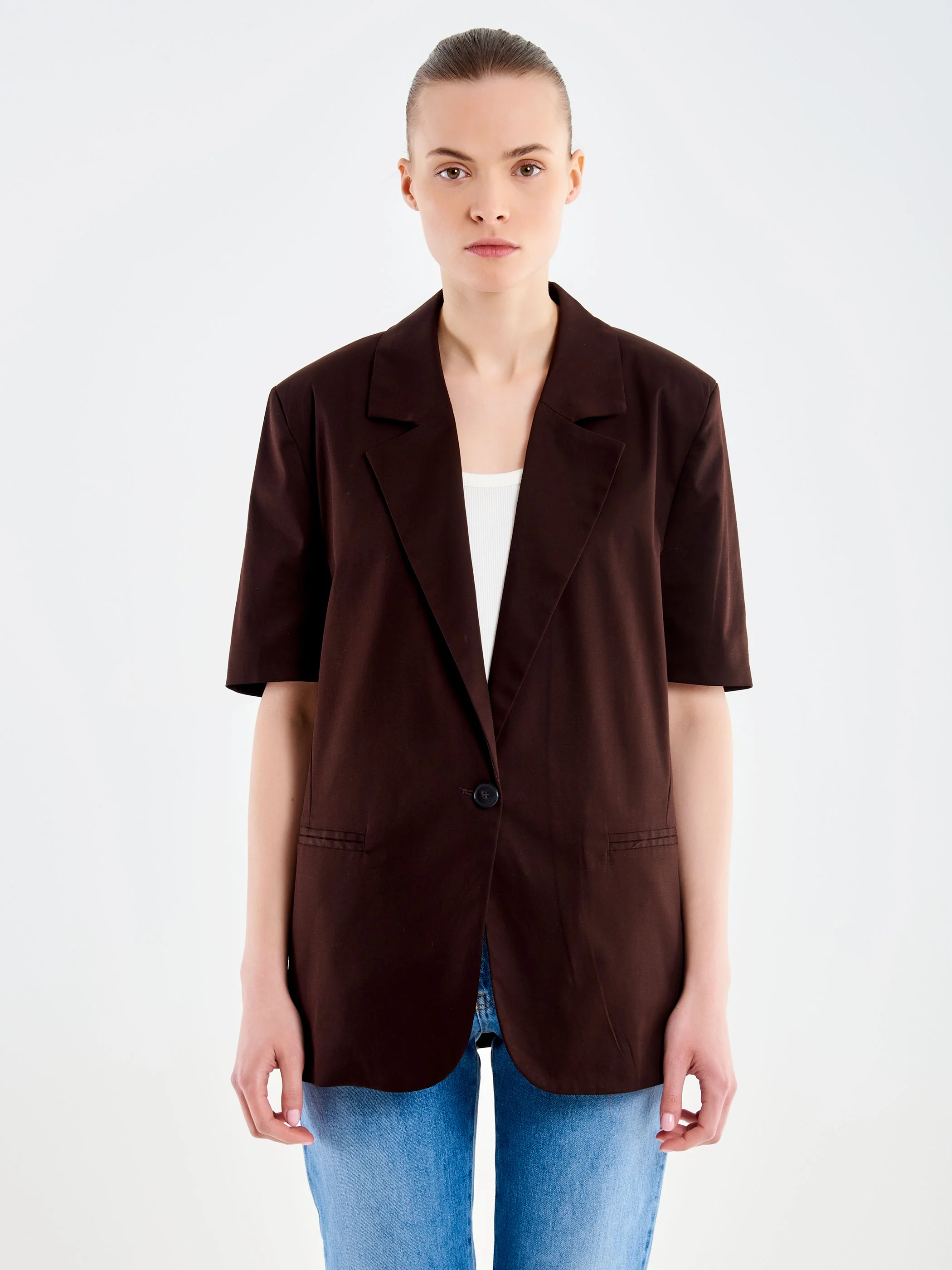 Blazer Maniche Corte in Cotone - Image 2