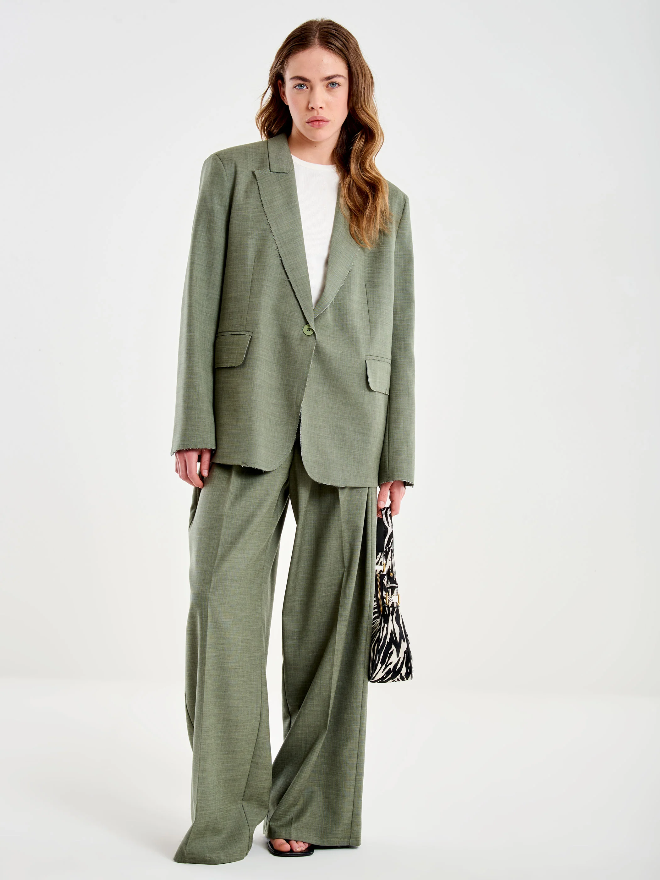 Blazer Origano Monopetto con Bordi Sfrangiati