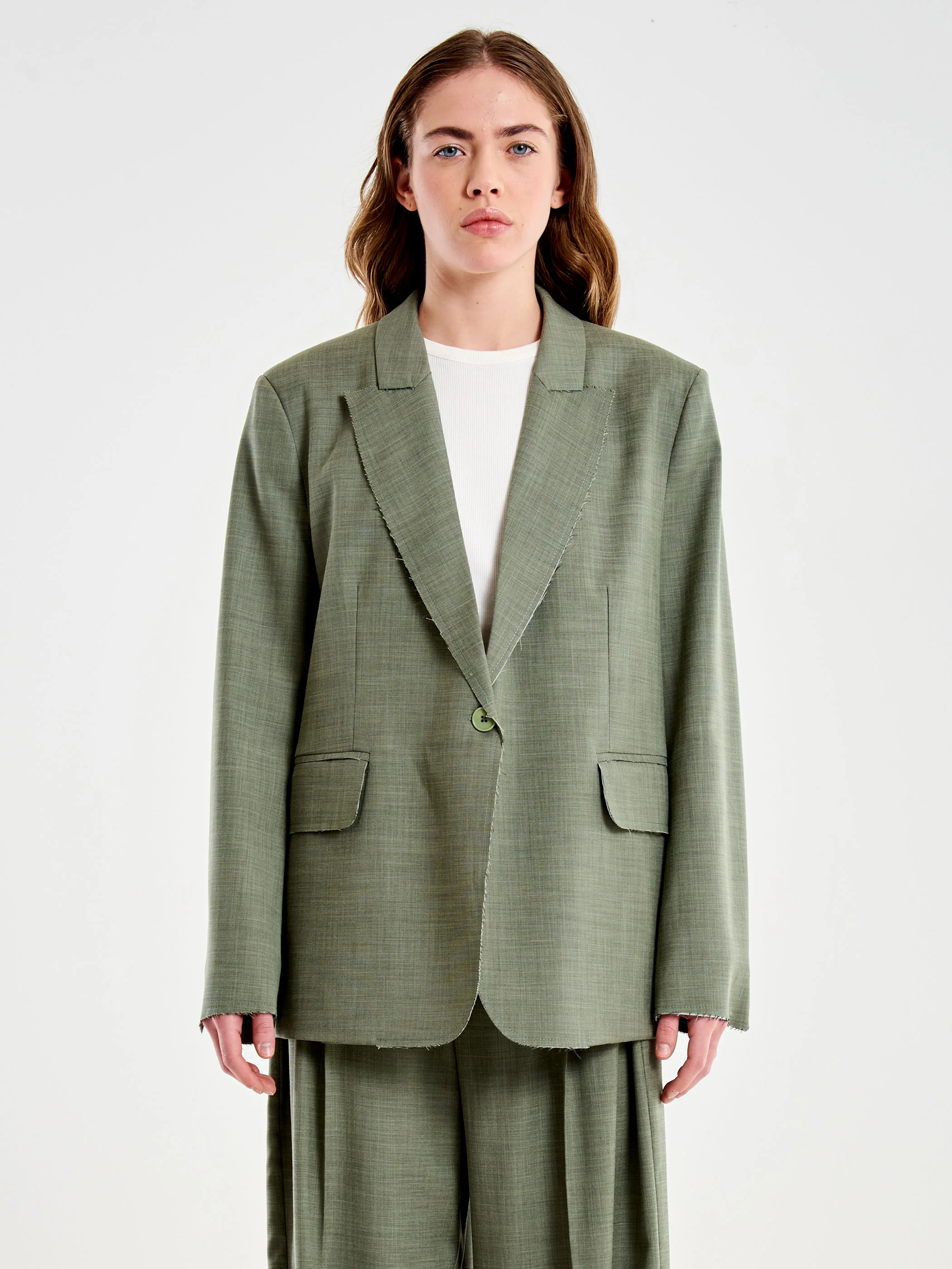 Blazer Origano Monopetto con Bordi Sfrangiati - Image 2