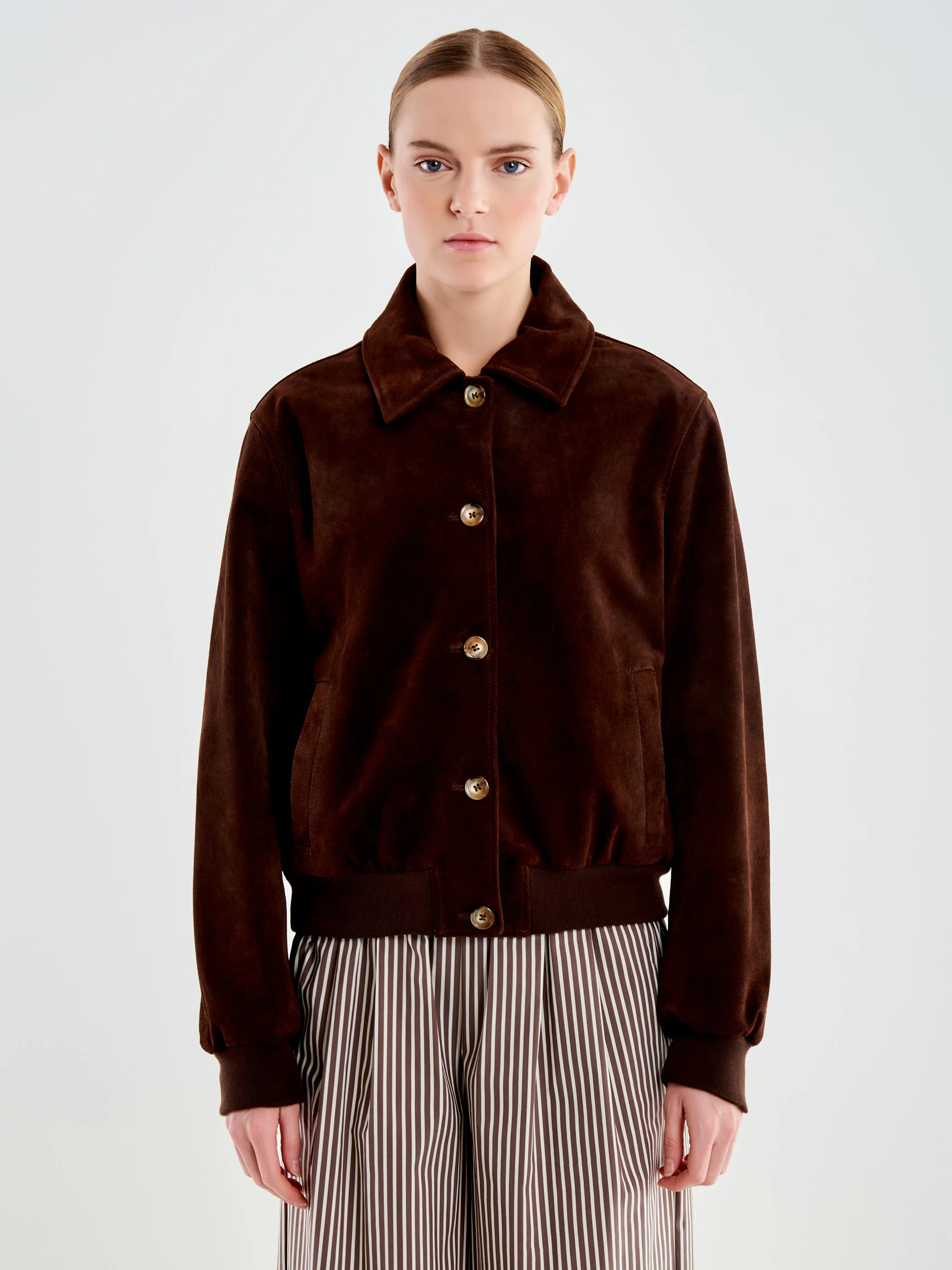 Bomber Corto Scamosciato in Vera Pelle - Image 2