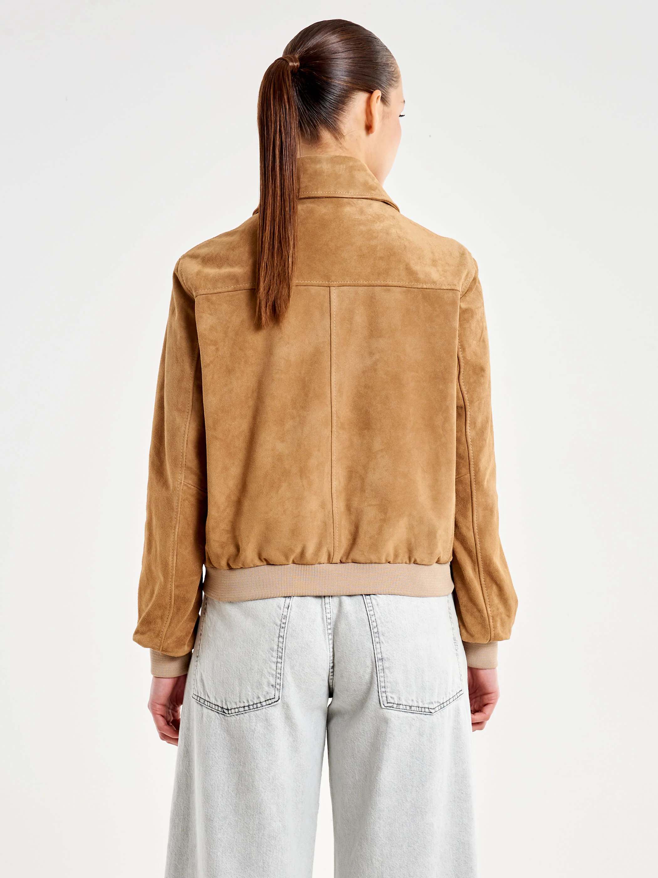 Bomber Corto Scamosciato in Vera Pelle - Image 3