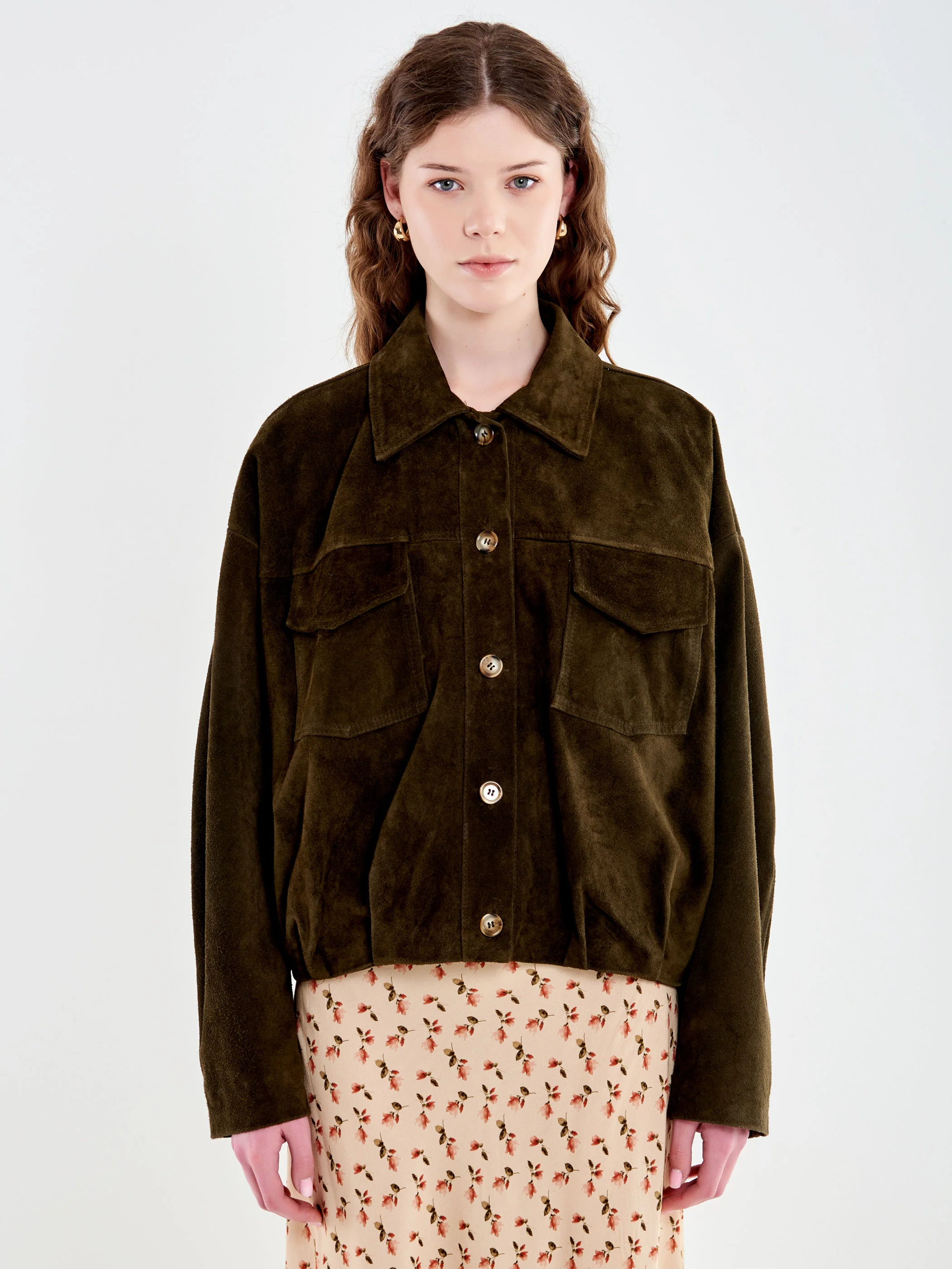 Bomber Scamosciato in Pelle con Tasche - Image 2