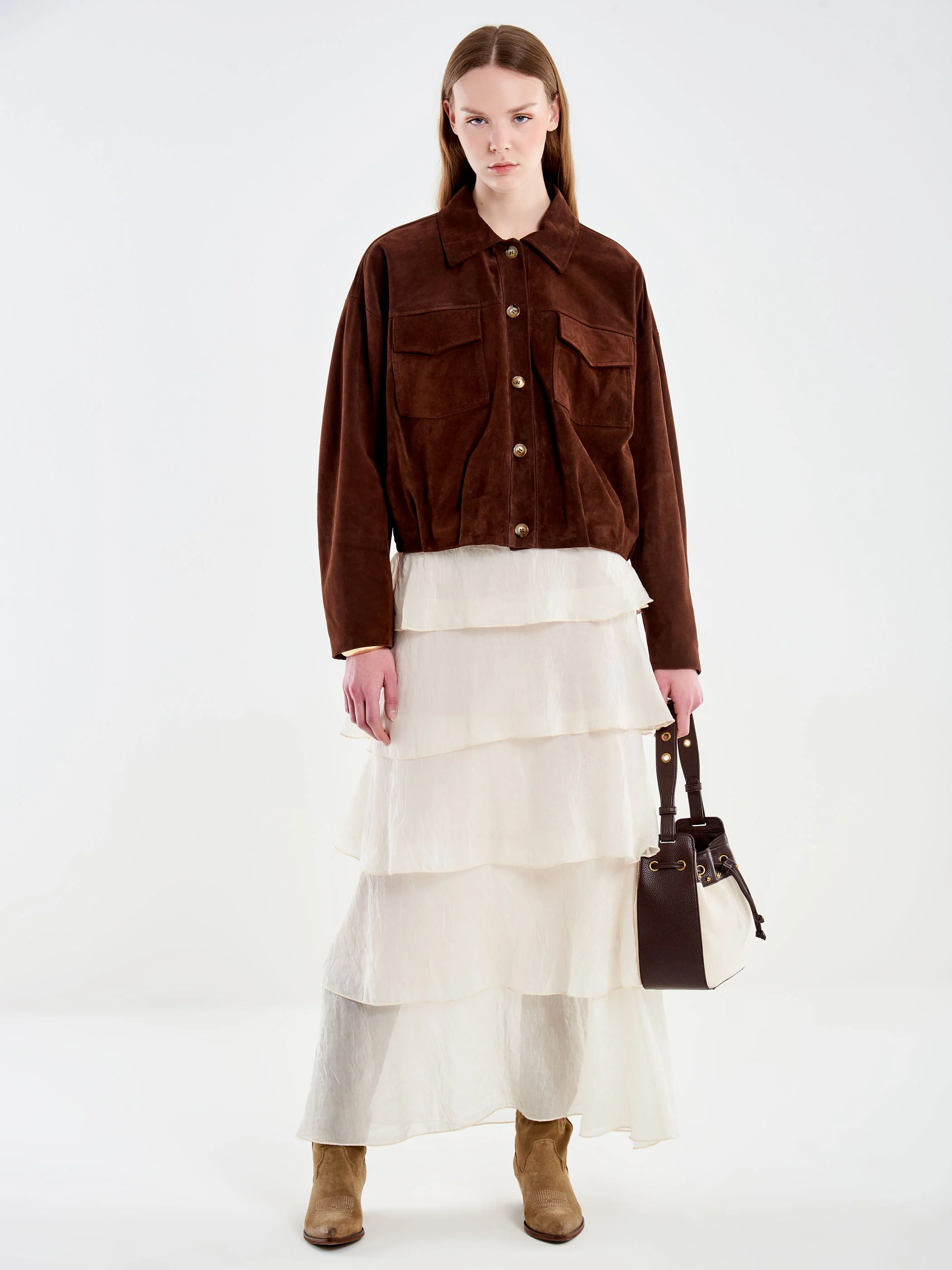 Bomber Scamosciato in Pelle con Tasche