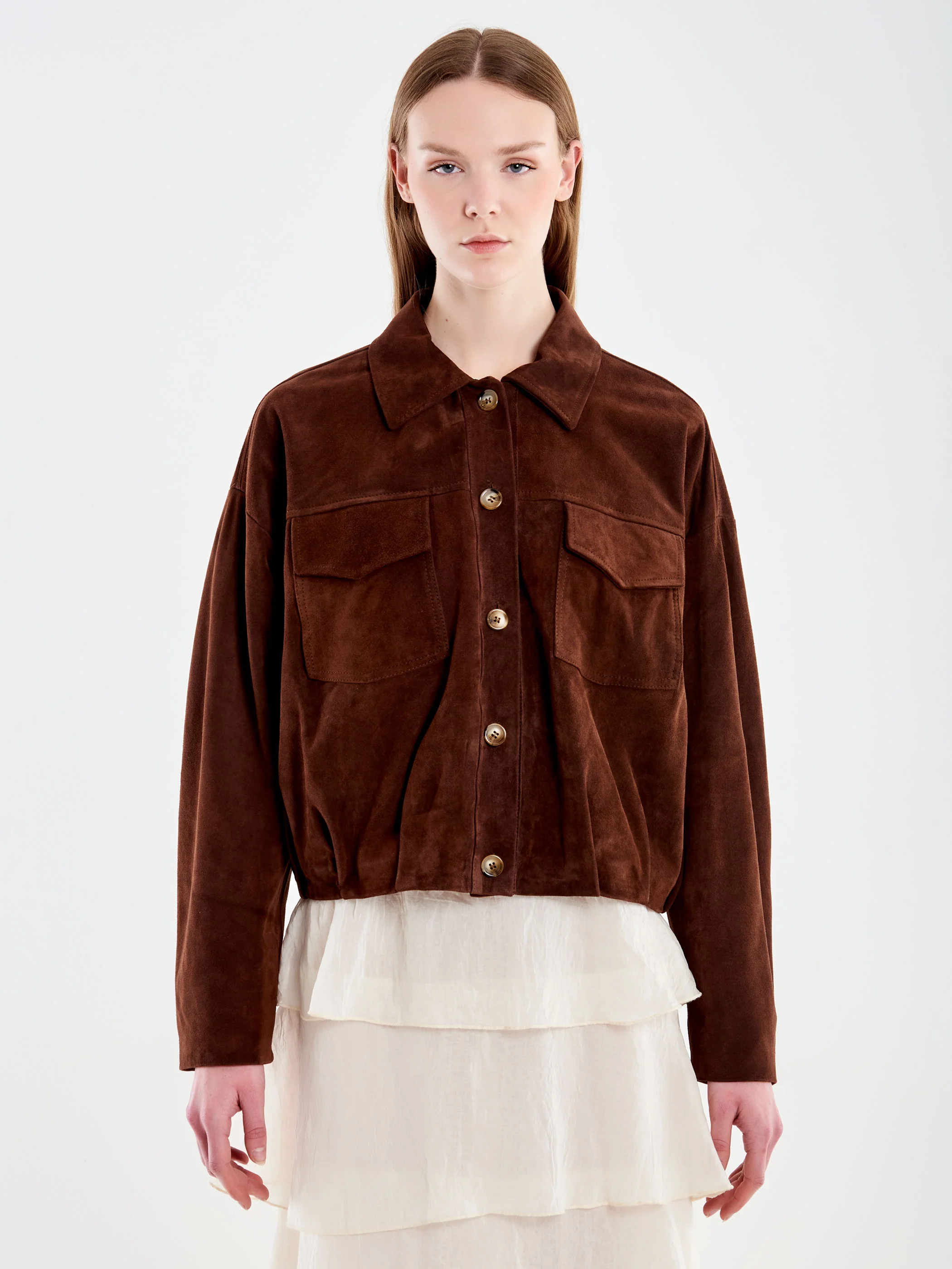 Bomber Scamosciato in Pelle con Tasche - Image 2