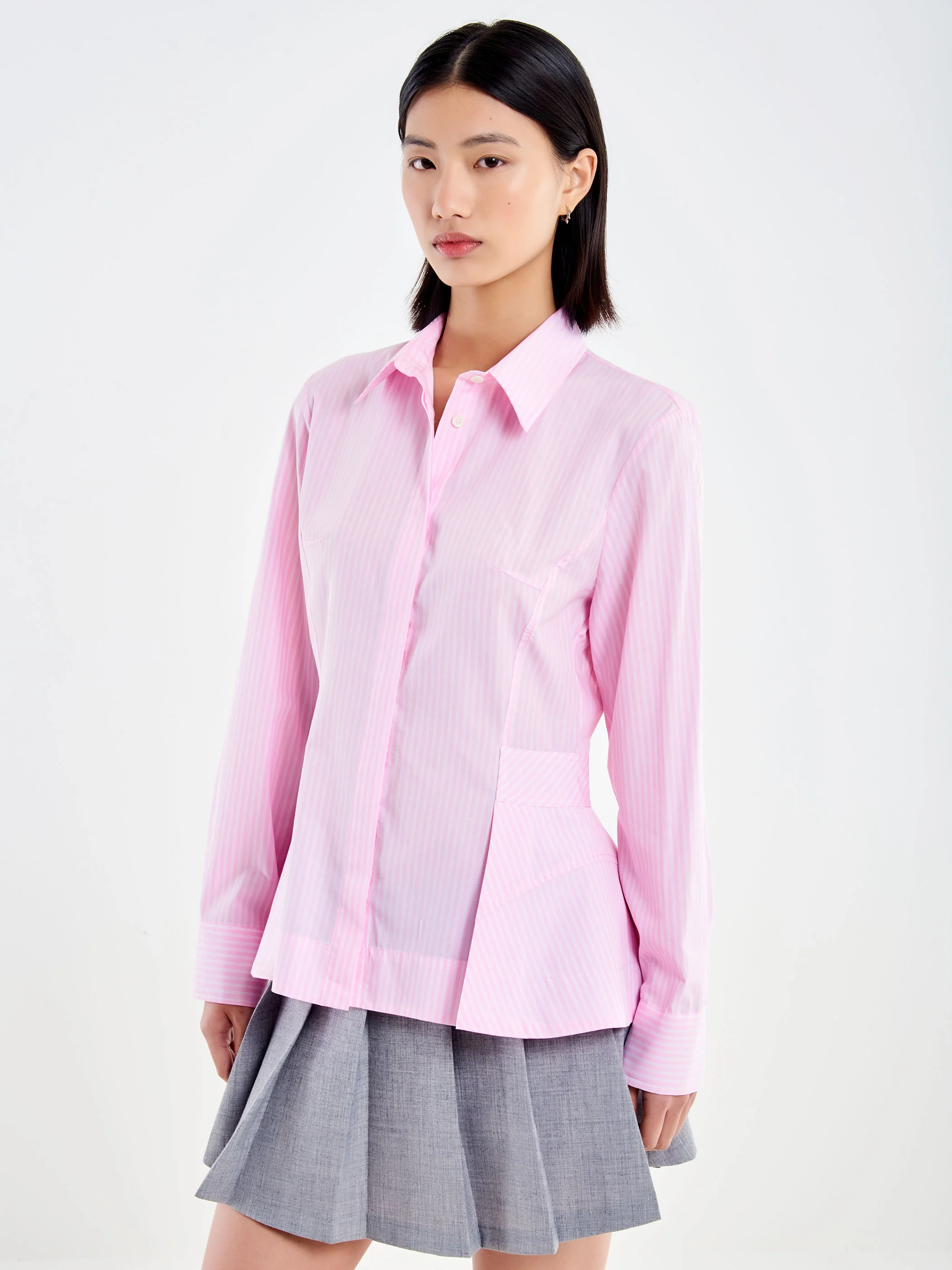 Camicia a Righe con Peplo Strutturato