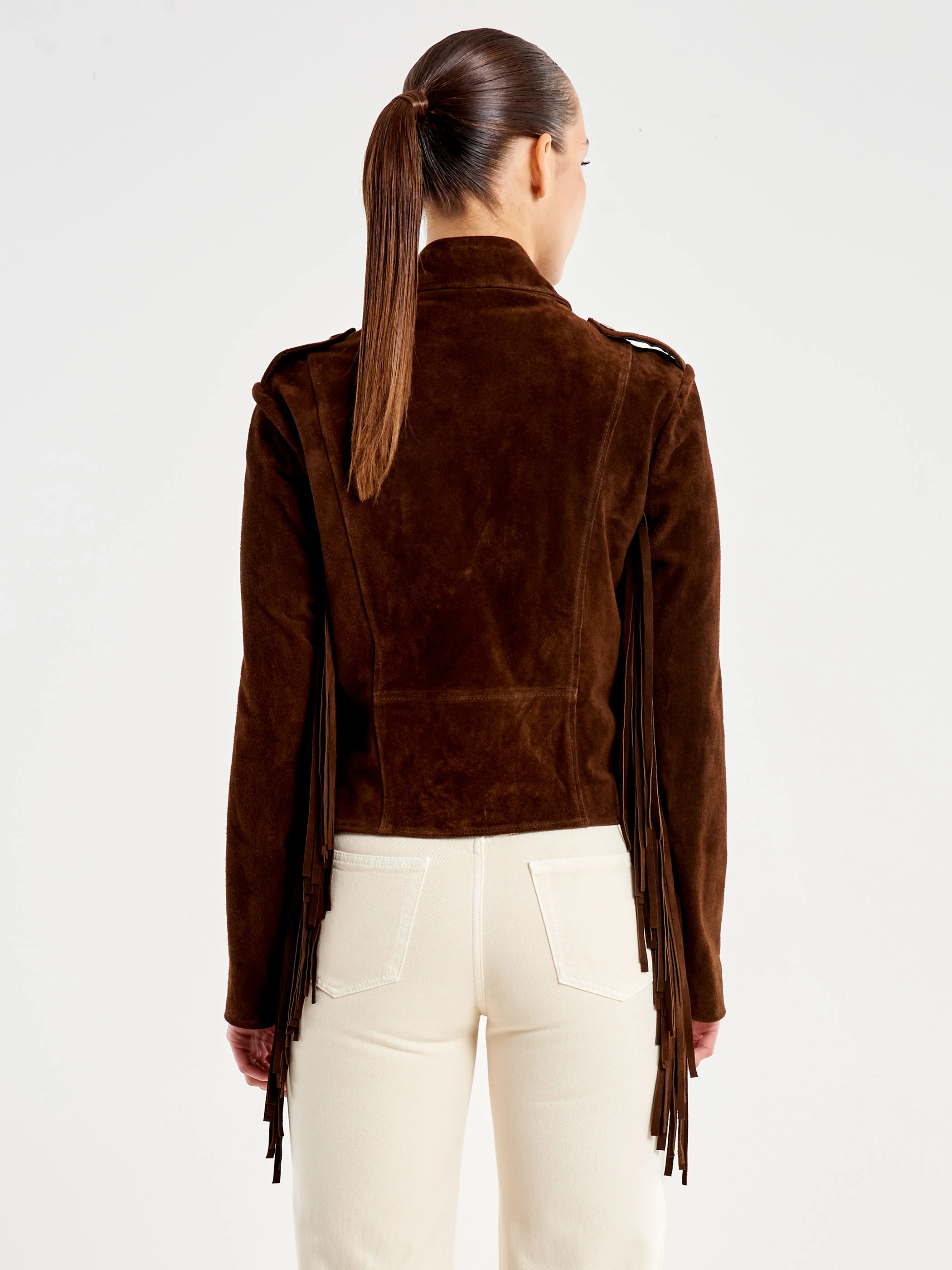 Chiodo in Vera Pelle Scamosciato con Frange - Image 3