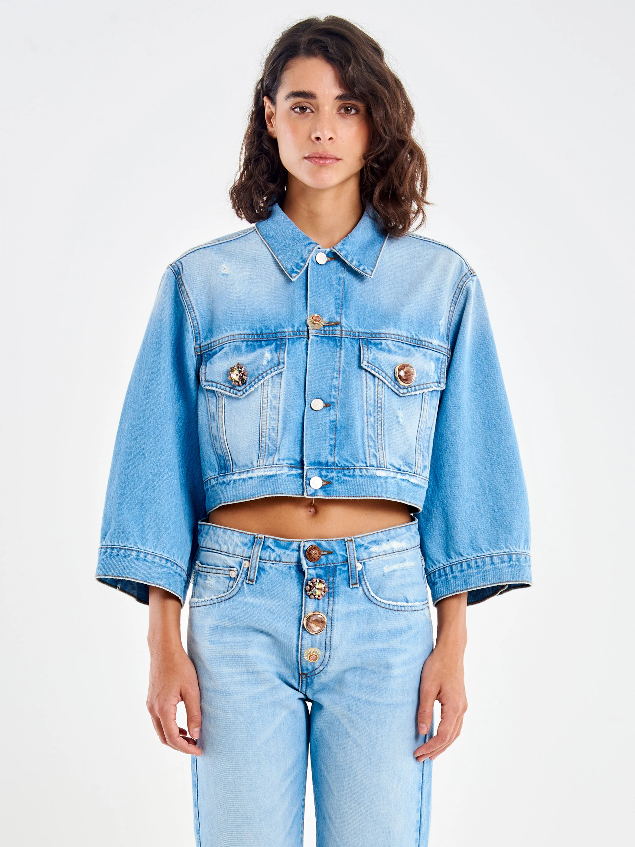 Giubbotto in Denim Bottoni Gioiello - Image 2