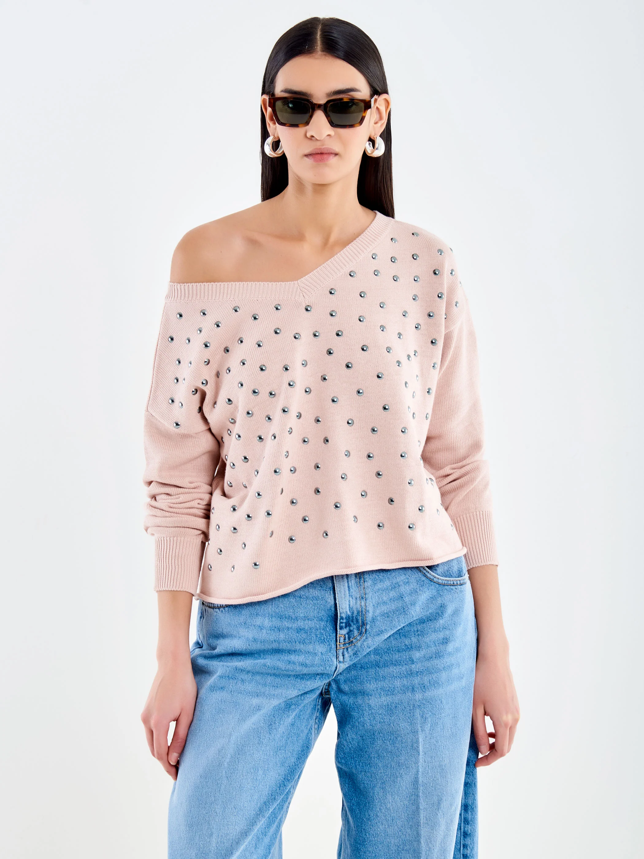 Maglia scollo a V con Borchie