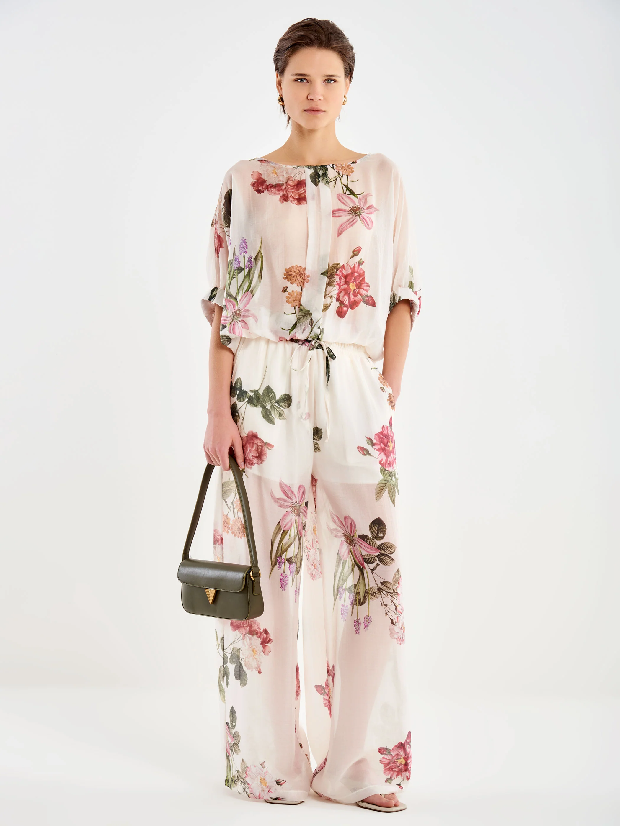 Pantalone in Voile Extra Lungo a Fiori