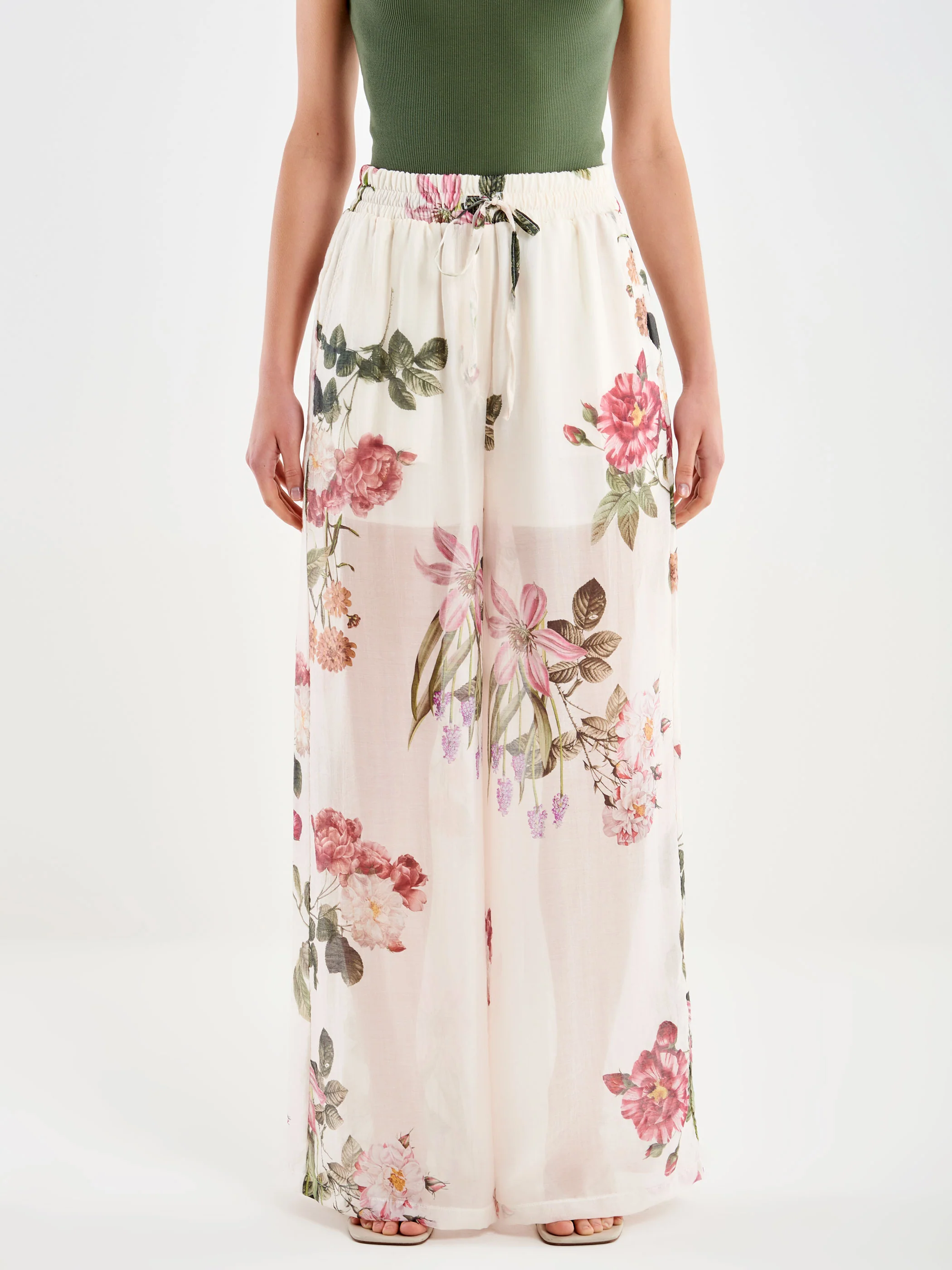 Pantalone in Voile Extra Lungo a Fiori - Image 2