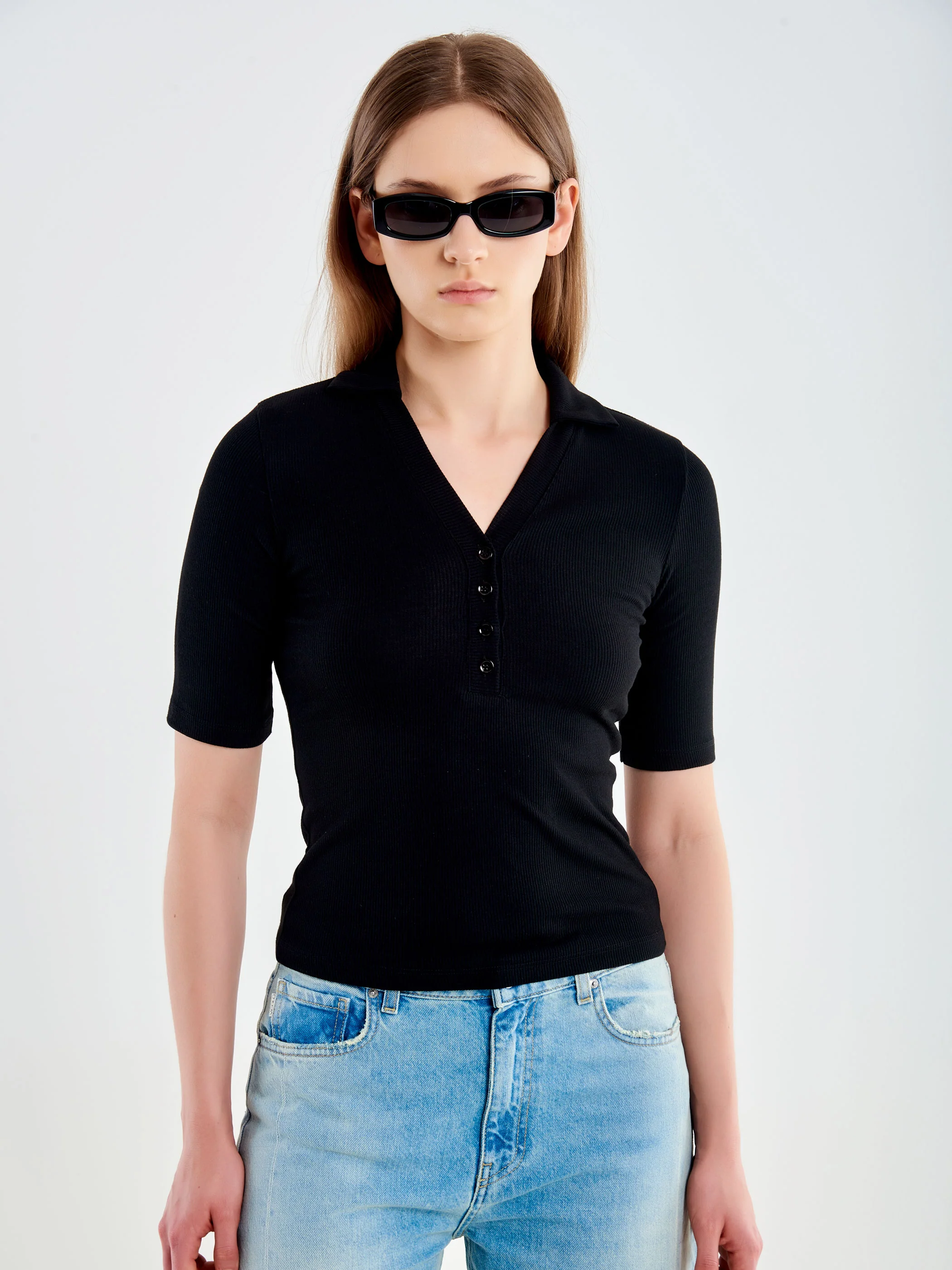 T-shirt a Costine Scollo a V