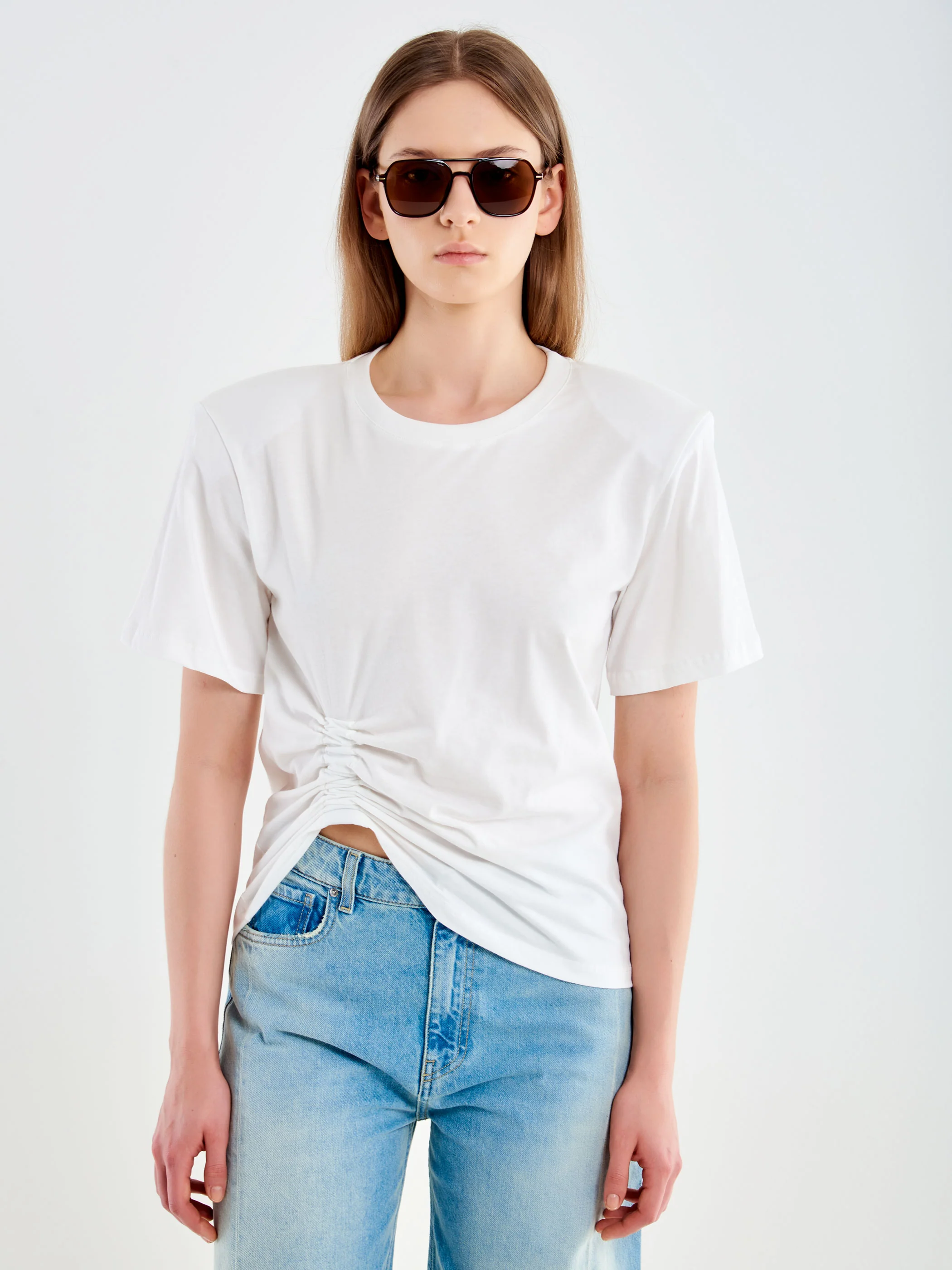 T-shirt con Spalline ed Arriccio Laterale