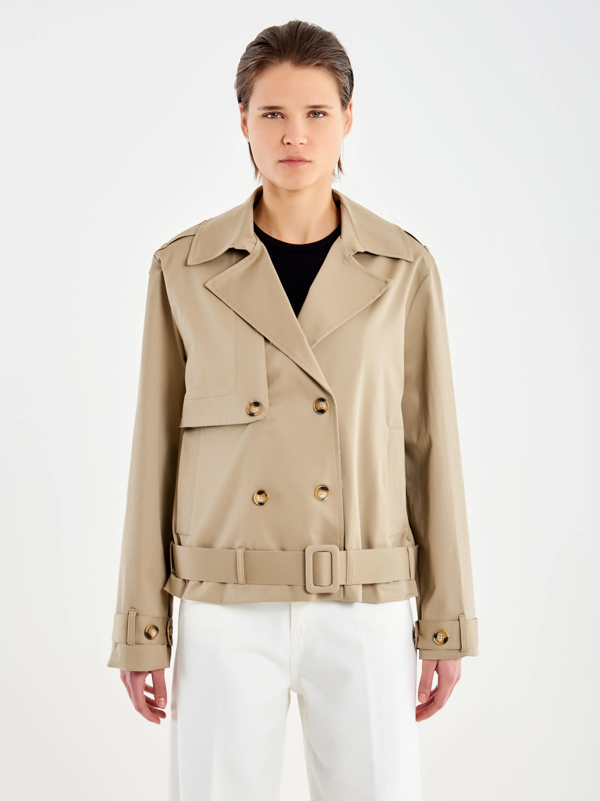 Trench Corto in Cotone con Cintura - Image 2